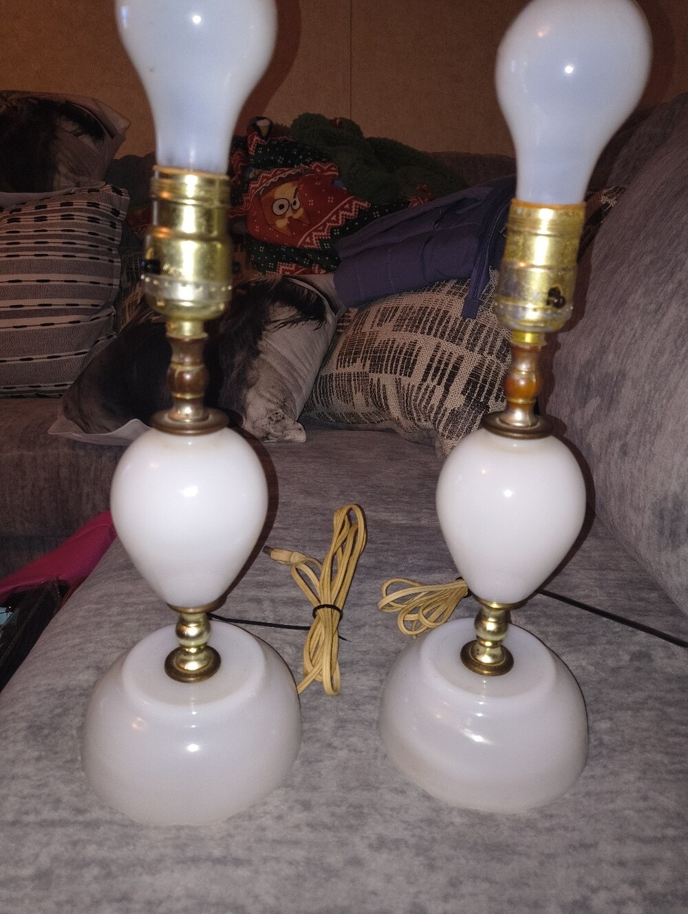 Vintage White Glass Table Lamp Pair - Classic Home Accents